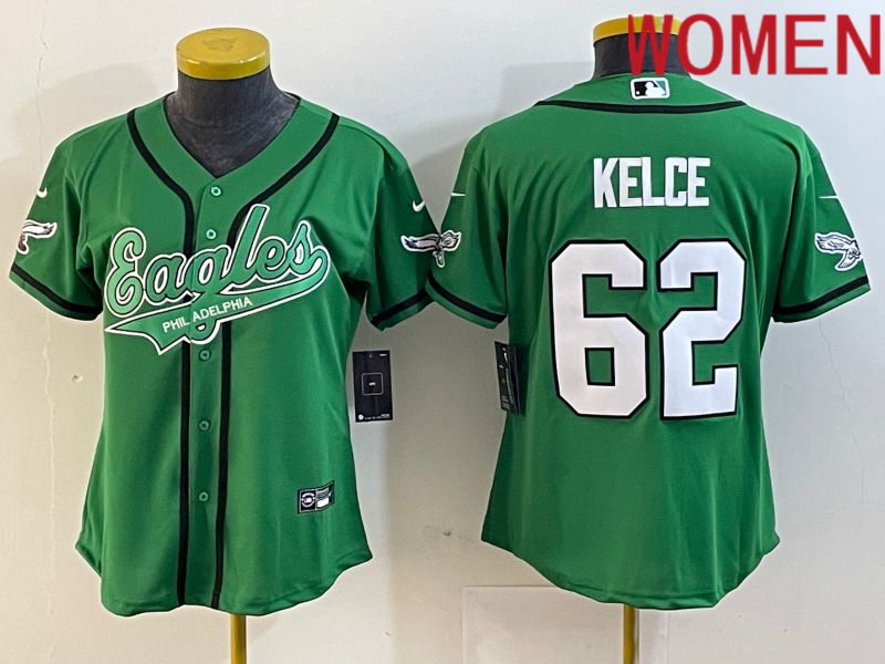 Women Philadelphia Eagles #62 Kelce Green Nike 2023 Co Branding Game NFL Jersey style 1